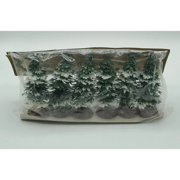 Vintage 6 Plastic Snow Cap Trees Deco by  Pine & Holly Decoration NIP Hong Kong - Picture 2 of 7